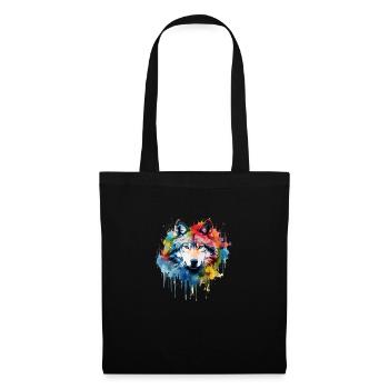 loup , loup gris aquarelle - Sac en tissu - noir - Devant