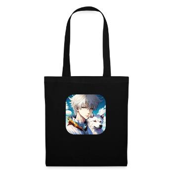 Anime Boy und Weißer Manga Schäferhund - Stoffbeutel - Schwarz - Vorne