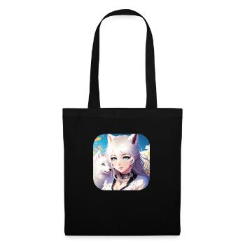 Anime Neko Girl und süßer weißer Hund - Stoffbeutel - Schwarz - Vorne