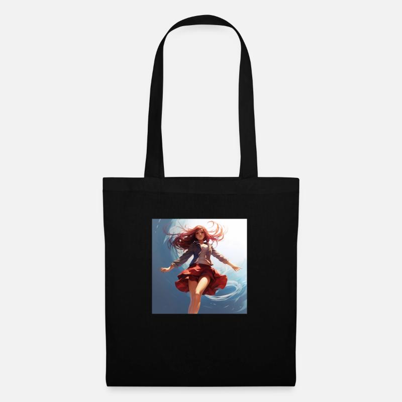 Süßens Anime-Girl, schwebend, kurzer Rock - Stoffbeutel - Schwarz