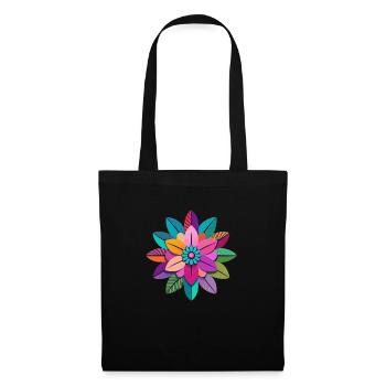 Buntes geometrisches Mandala-Blumenmuster - Stoffbeutel - Schwarz - Vorne