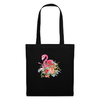 Flamingo T-Shirt mit floralem Design - Stoffbeutel - Schwarz - Vorne