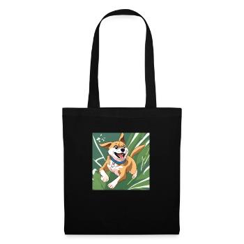 Fröhlicher Laufhund - Stoffbeutel - Schwarz - Vorne