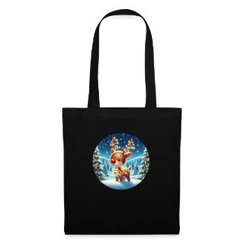 Renne de Noël empêtré dans les lumières de Noël - Sac en tissu - noir - Devant