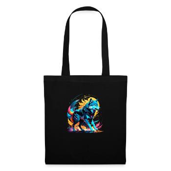 loup en couleur - Sac en tissu - noir - Devant