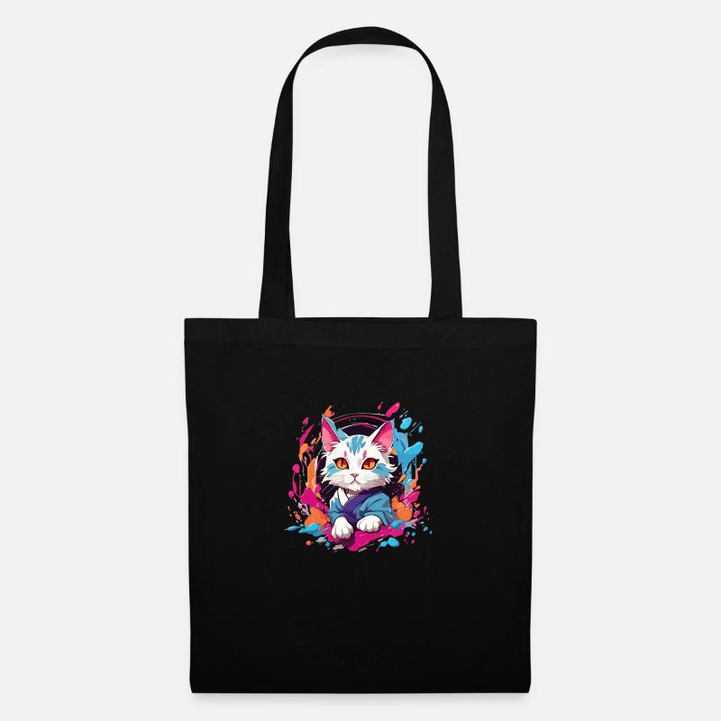 Bunte Katze - Stoffbeutel - Schwarz