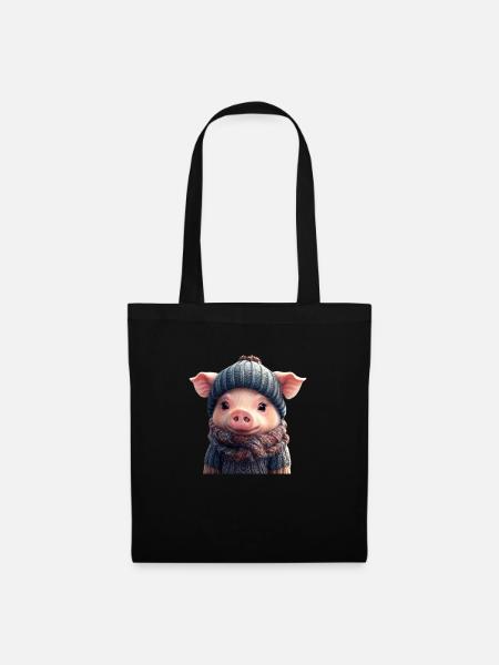 Niedliches Schweinchen - Stoffbeutel - Schwarz