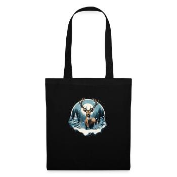 Deer - Forest and Snow Design - Tote Bag - black - Front