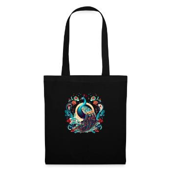 Oiseau paon avec des éléments de floal - Sac en tissu - noir - Devant