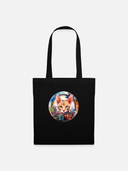Devon Rex Katze Boho-Stil, Liebeskatzen - Stoffbeutel - Schwarz