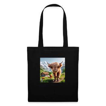 A cute Highland cow standing with others - Stoffbeutel - Schwarz - Vorne