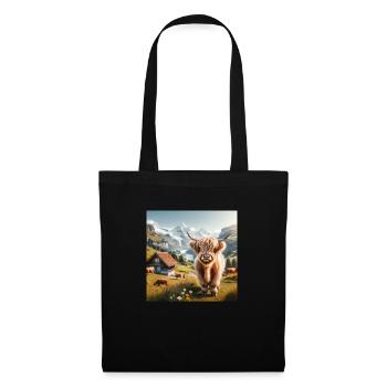 Vache Highland mignonne, douce et moelleuse - Sac en tissu - noir - Devant