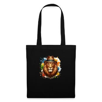 Lion avec chapeau - Sac en tissu - noir - Devant