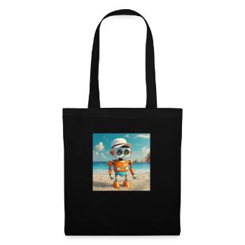 niedlicher kleiner orangefarbener futuristischer Vintage-Roboter - Stoffbeutel - Schwarz - Vorne