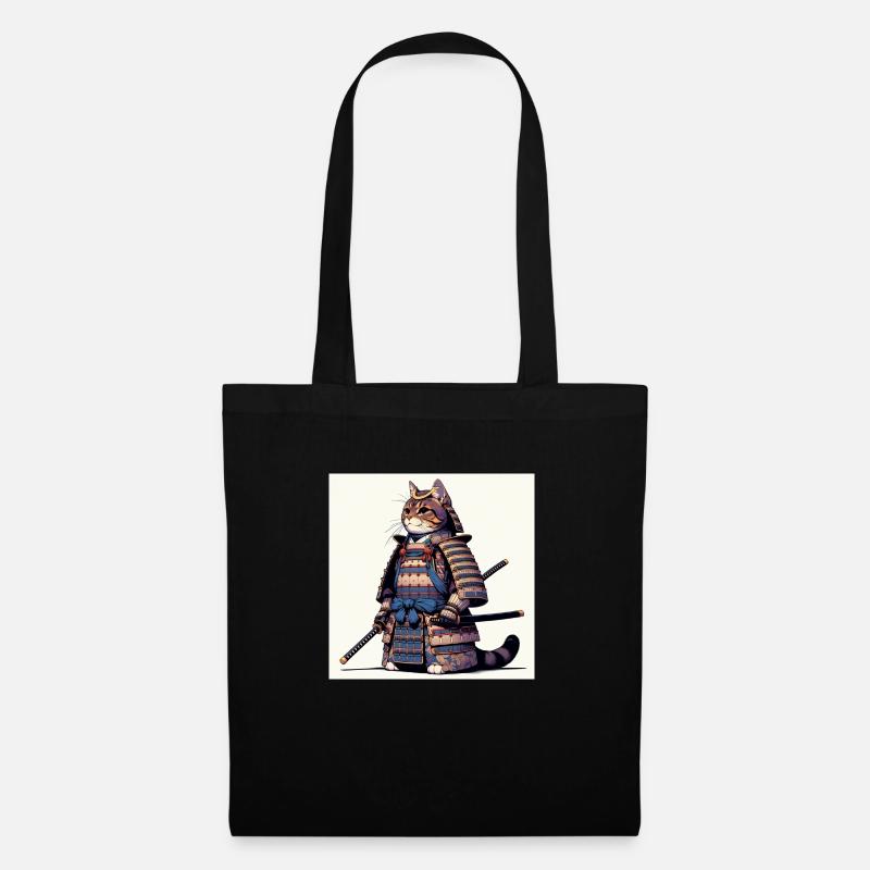 Samurai-Katze mit traditioneller Rüstungsillustration - Stoffbeutel - Schwarz