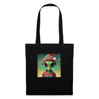 alien wearing a ugly Christmas sweater - Tote Bag - black - Front