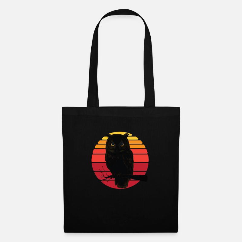Eule Retro Sonnenuntergang Grafik - Stoffbeutel - Schwarz