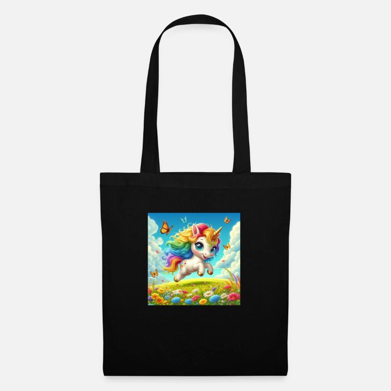 Regenbogenzauber Einhorn - Stoffbeutel - Schwarz