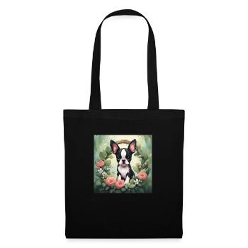 Mignon Kawaii bébé Boston Terrier Floral - Sac en tissu - noir - Devant