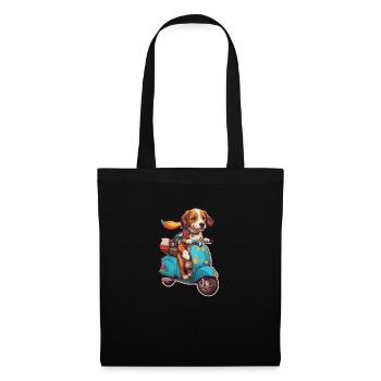 Chien sur une trottinette - Sac en tissu - noir - Devant