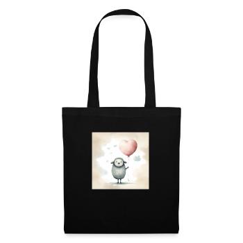 Mouton mignon Clipart avec ballon coeur - Sac en tissu - noir - Devant
