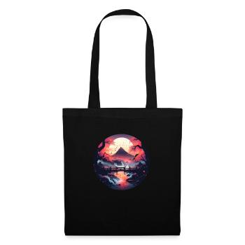 Paysage asiatique avec coucher de soleil - Sac en tissu - noir - Devant