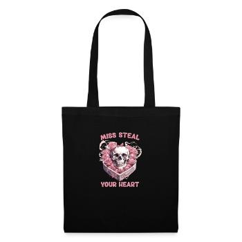 Miss Steal your Heart Valentinstag Skelett Herz - Stoffbeutel - Schwarz - Vorne