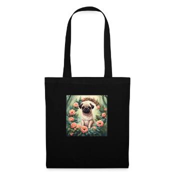 Mignon Kawaii bébé Carlin Floral - Sac en tissu - noir - Devant