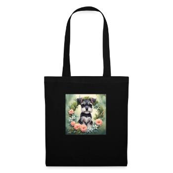 Mignon Kawaii bébé Schnauzer Floral - Sac en tissu - noir - Devant