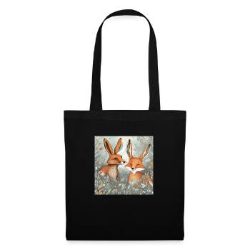 Hase und Fuchs - Stoffbeutel - Schwarz - Vorne