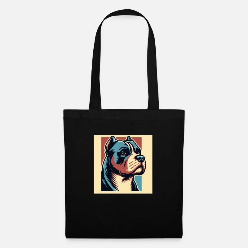 Powerful Pitbull Portrait in Risograph Vector - Tote Bag - black