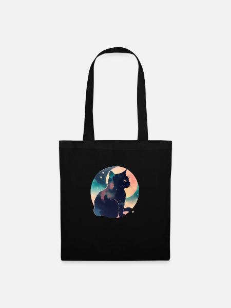 Katze in den Sternen - Stoffbeutel - Schwarz