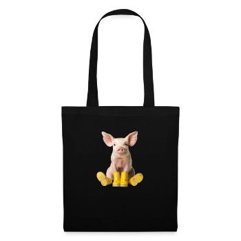 Kleines Ferkel in Gummistiefel - Stoffbeutel - Schwarz - Vorne