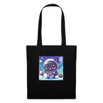 Space Kitty im All mit Rakete und Tasche - Stoffbeutel - Schwarz - Vorne