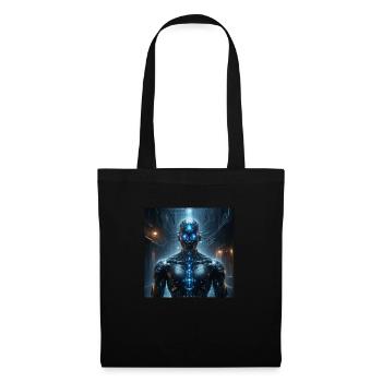Cyborg with blue eyes on black background - Tote Bag - black - Front