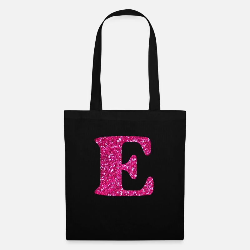 Buchstabe e rosa Glitzer - Stoffbeutel - Schwarz