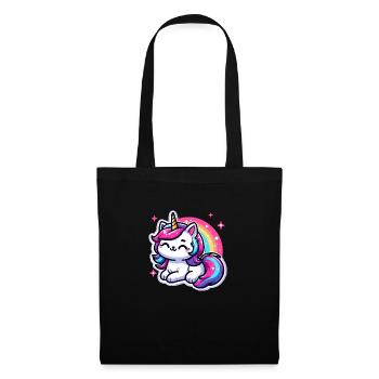 Regenbogen Einhorn Katze - Stoffbeutel - Schwarz - Vorne