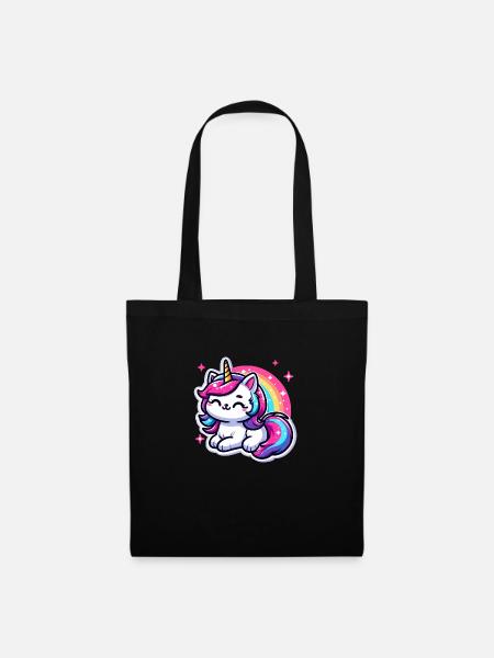 Regenbogen Einhorn Katze - Stoffbeutel - Schwarz