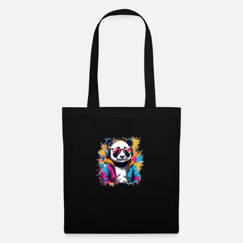 Cooler DJ Panda mit Sonnenbrille und Kopfhörer - Stoffbeutel - Schwarz