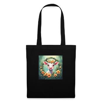 Cute Kawaii Baby Cow Floral - Tote Bag - black - Front