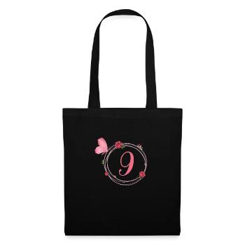 9e anniversaire papillon et fleurs fillettes - Sac en tissu - noir - Devant