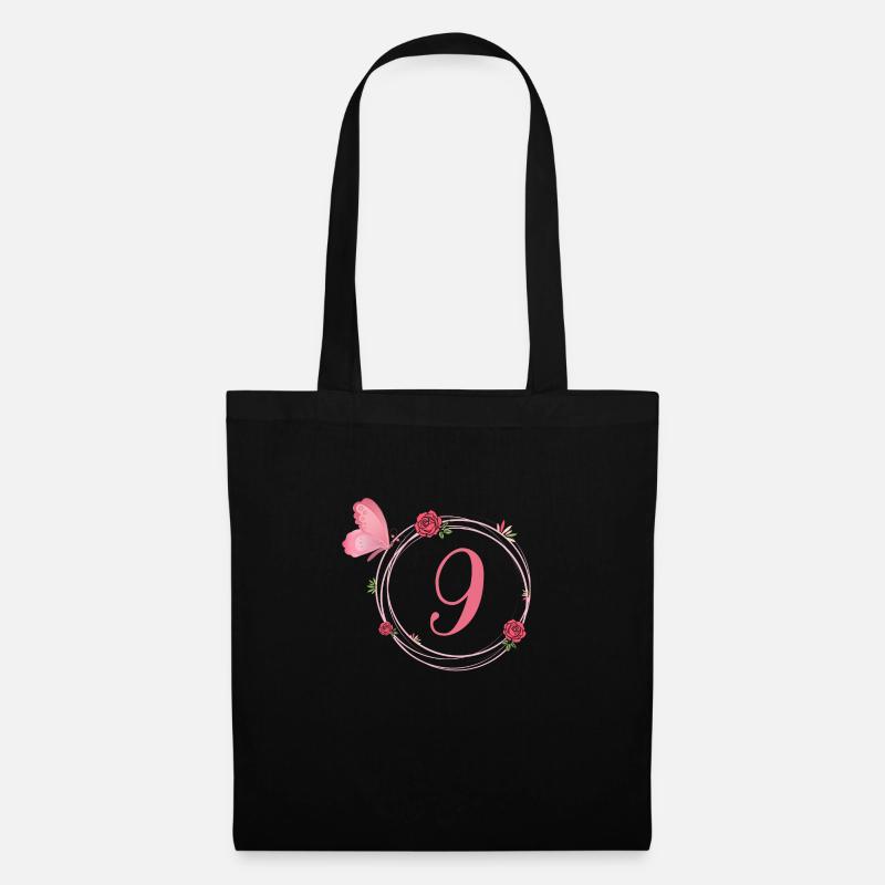 9. Geburtstag Schmetterlings- und Blumenmädchen - Stoffbeutel - Schwarz