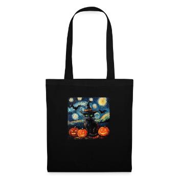 Halloween Schwarze Katze Kürbis Fledermaus - Stoffbeutel - Schwarz - Vorne