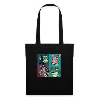 Pop-art Tiere Affe Zebra Frosch Känguru Halloween - Stoffbeutel - Schwarz - Vorne