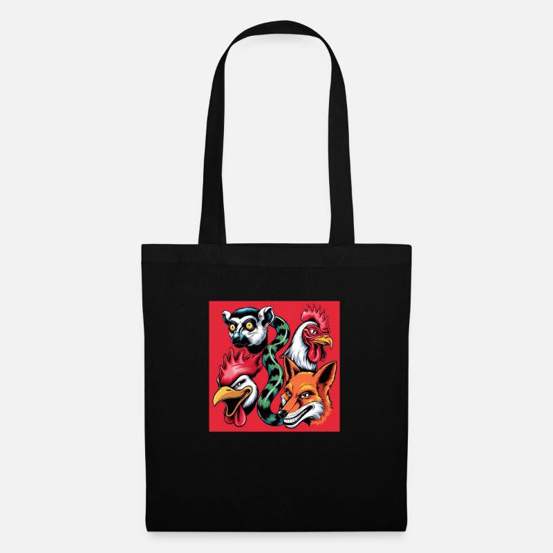 Pop-art Fuchs Hahn Lemur Schlange Smile - Stoffbeutel - Schwarz