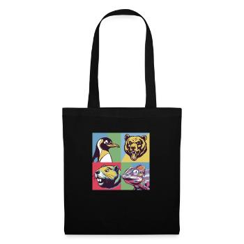 Pop-art Pinguin Bär Biber Chamäleon bunt Tiere - Stoffbeutel - Schwarz - Vorne