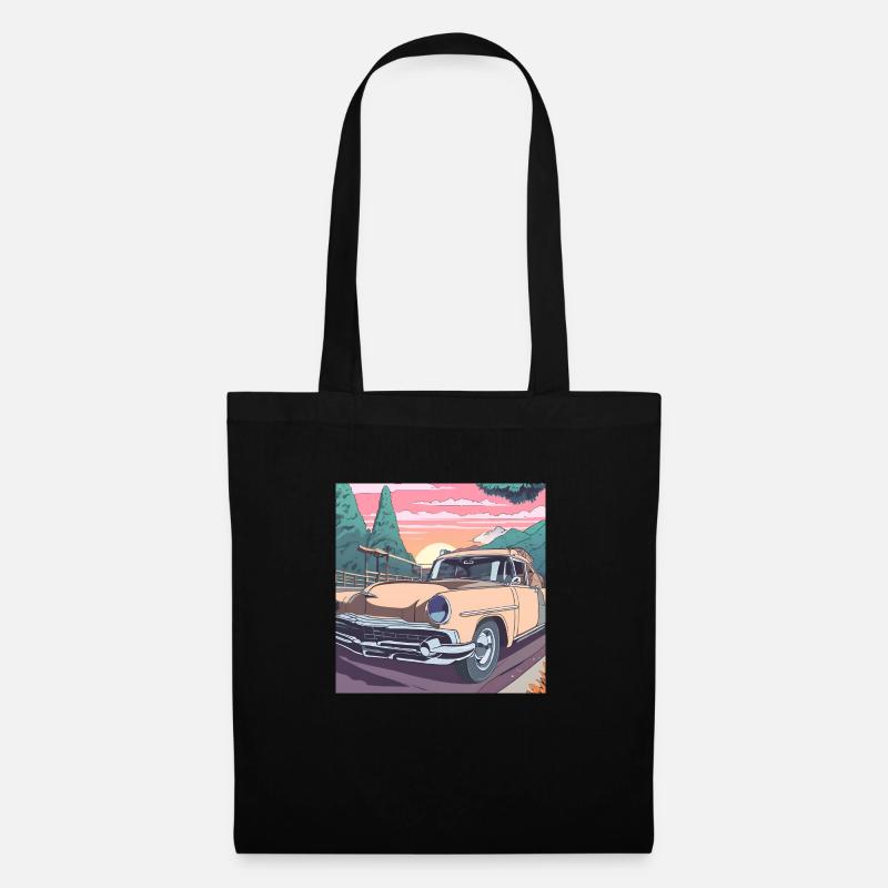 Road trip en voiture classique - Sac en tissu - noir