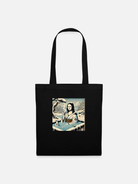 Mona Lisa trinkt Sake im Onsen - Stoffbeutel - Schwarz