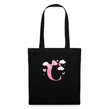 Buchstabe c rosa Wolken - Stoffbeutel - Schwarz - Vorne