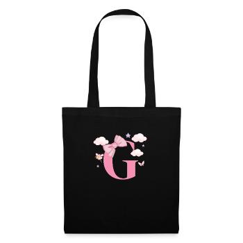 Buchstabe g rosa Wolken - Stoffbeutel - Schwarz - Vorne